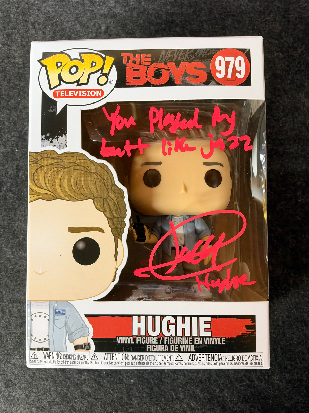 Jack Quaid Signed Hughie The Boys Funko Pop W/ QUOTE (JSA Witnessed)