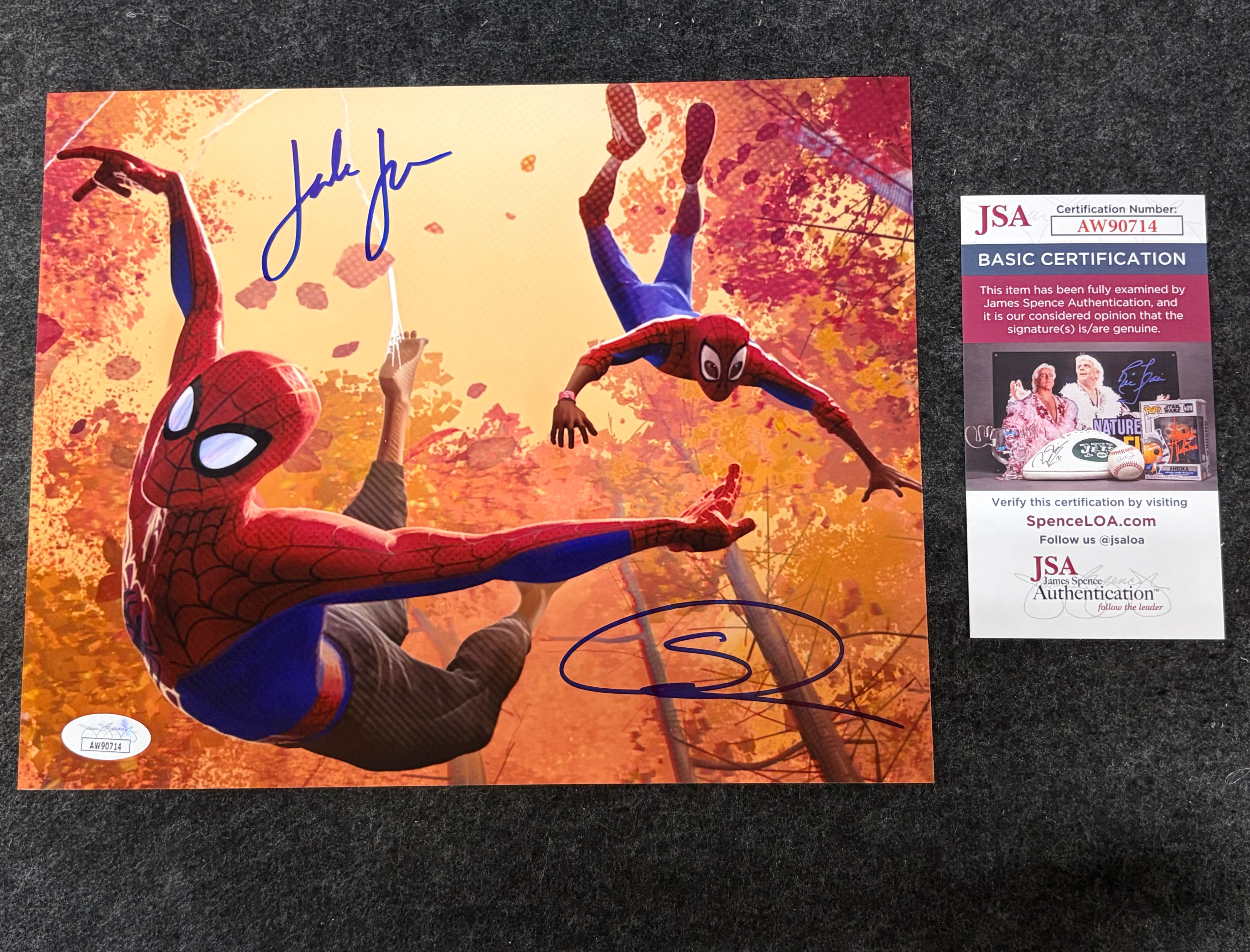 Shameik Moore & Jake Johnson Signed 8x10 Photo as Miles Morales & Spider-Man Spider-Man: Into the Spider-Verse – JSA COA