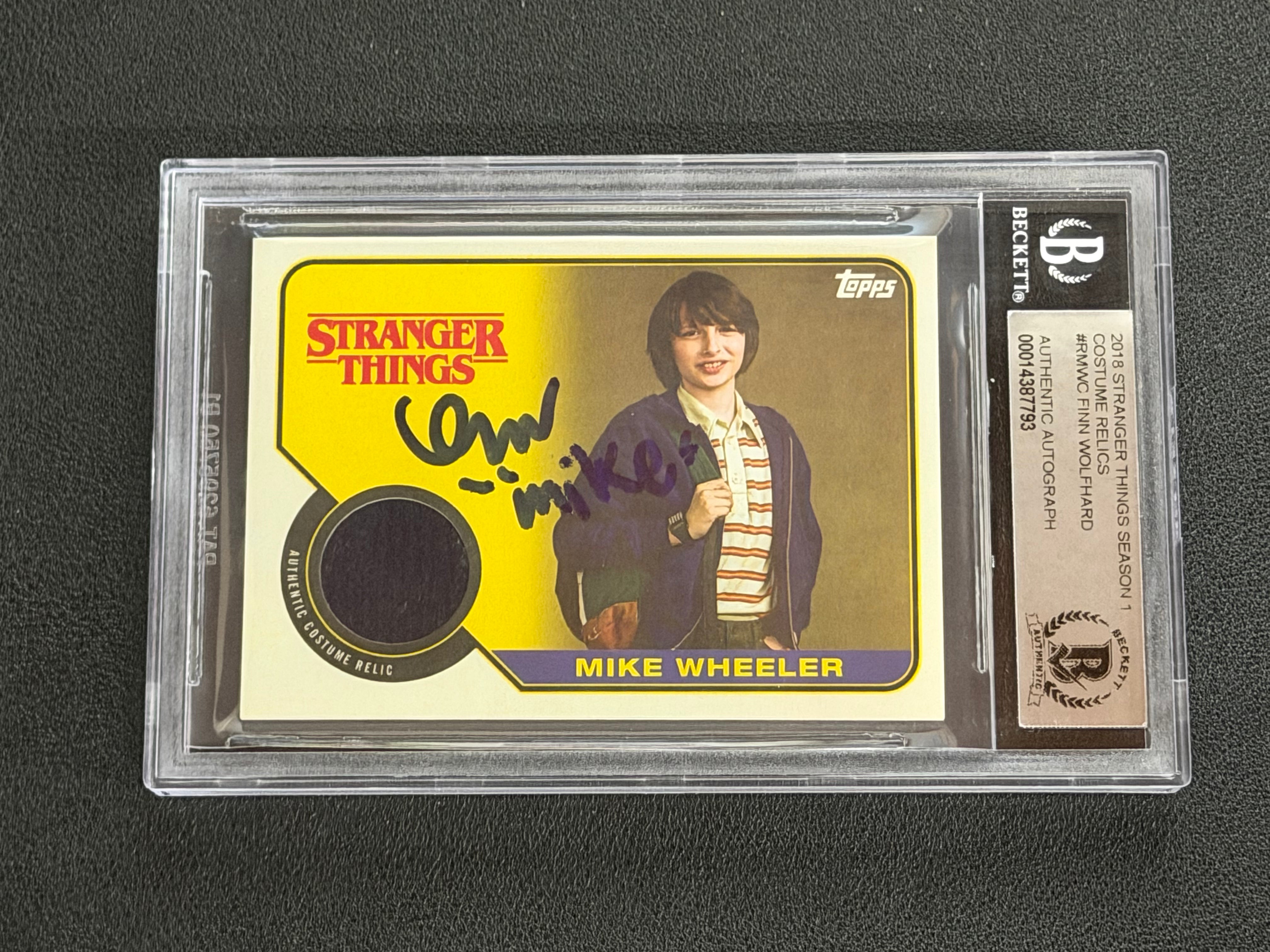 Finn Wolfhard Signed as Mike Stranger Things Season 1 Topps Relic Card - Beckett Slab