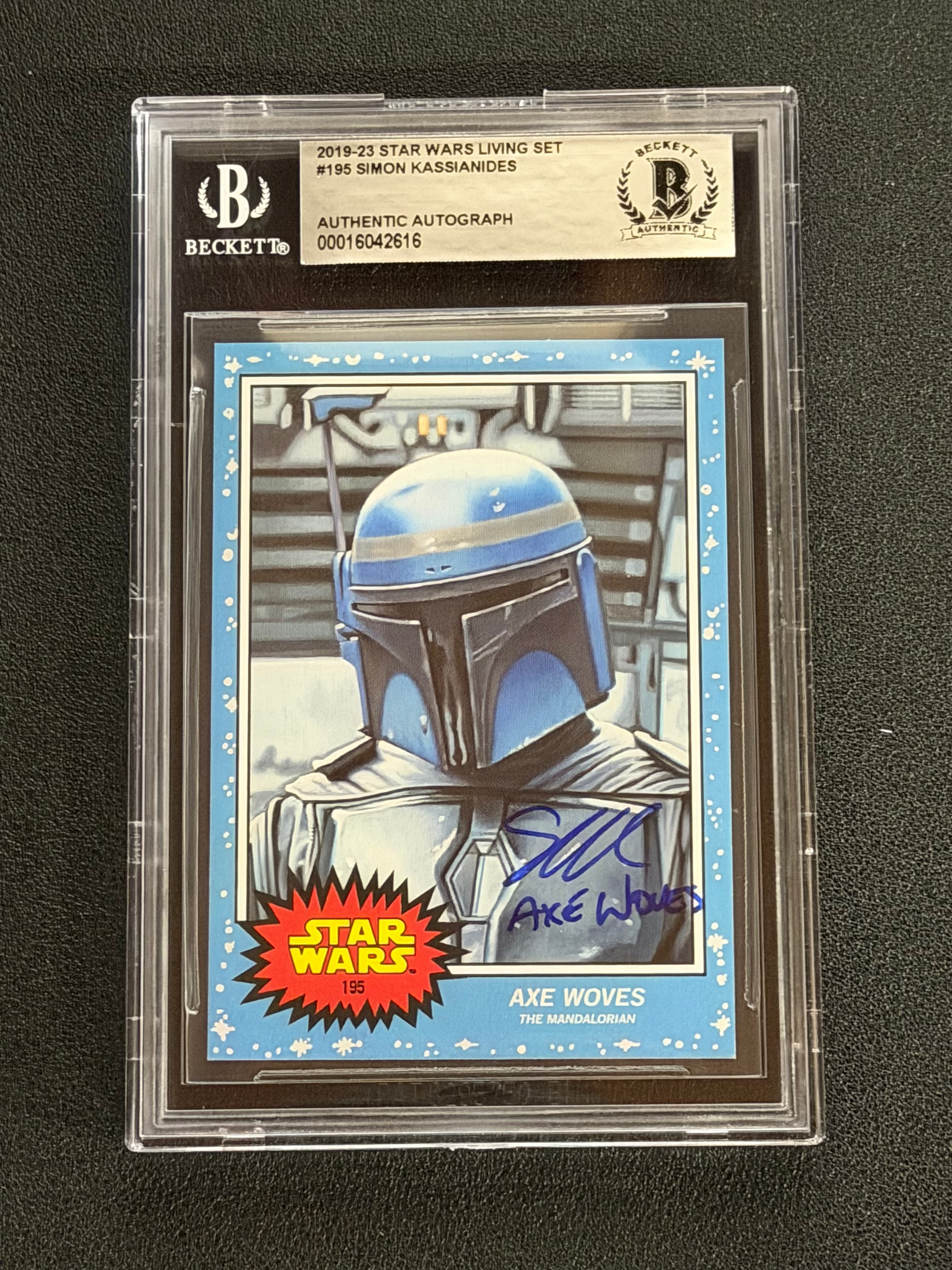 Simon Kassianides Signed as Axe Woves Star Wars Living Set Card - Beckett Slab