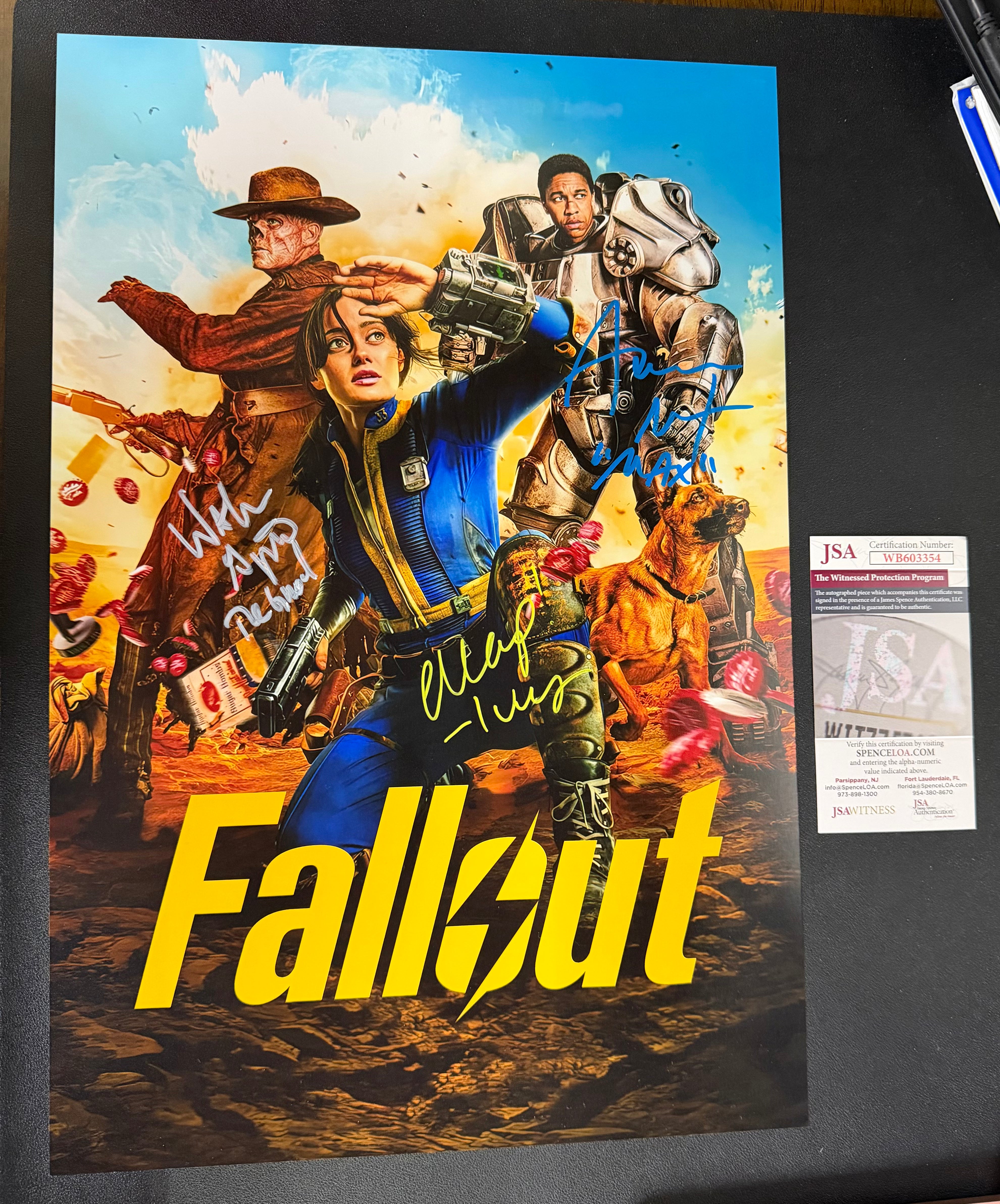 Ella Purnell, Walton Goggins, Aaron Moten Signed 12x18 Fallout Cast Photo - JSA