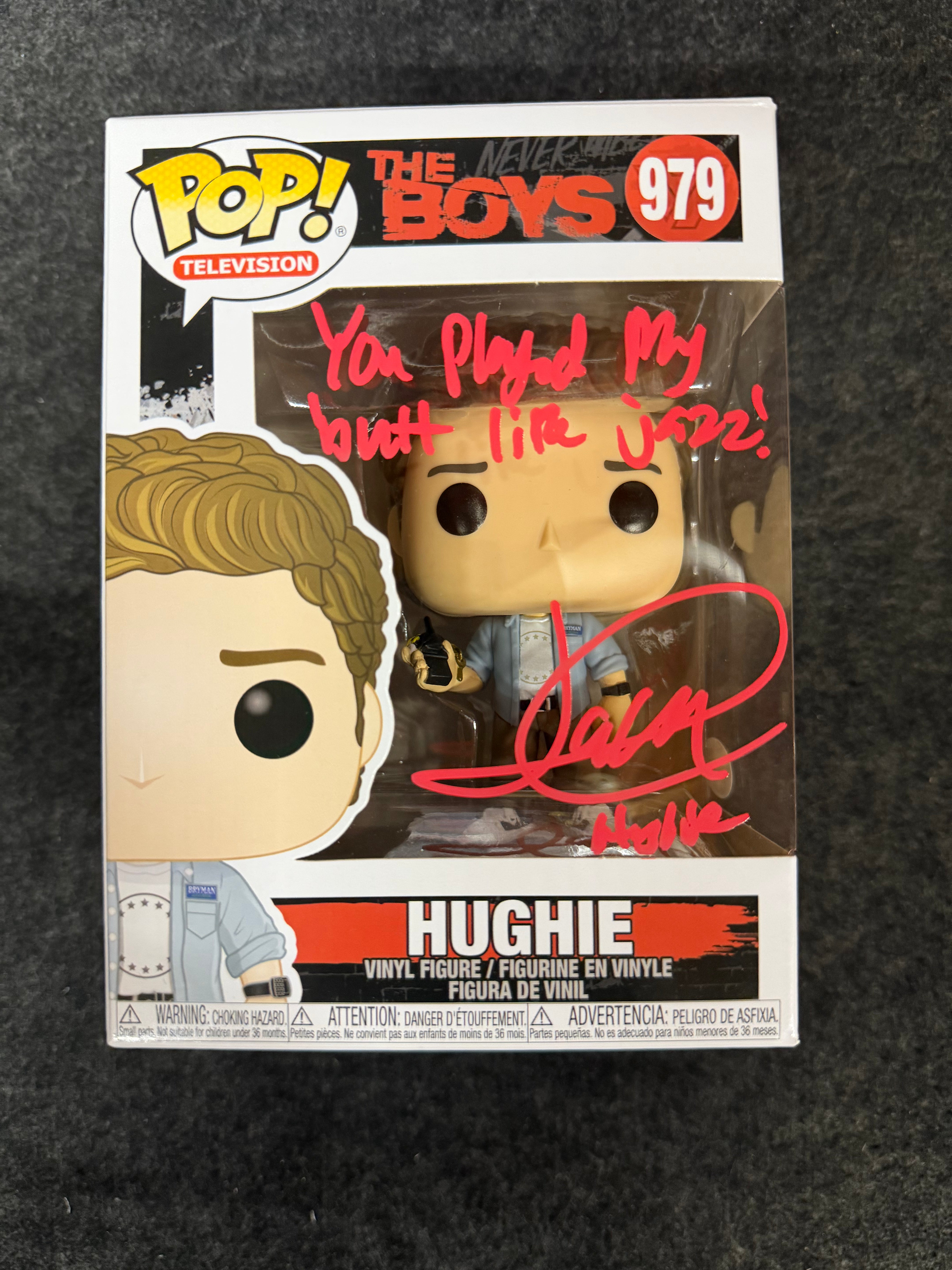 Jack Quaid Signed Hughie The Boys Funko Pop W/ QUOTE (JSA Witnessed)