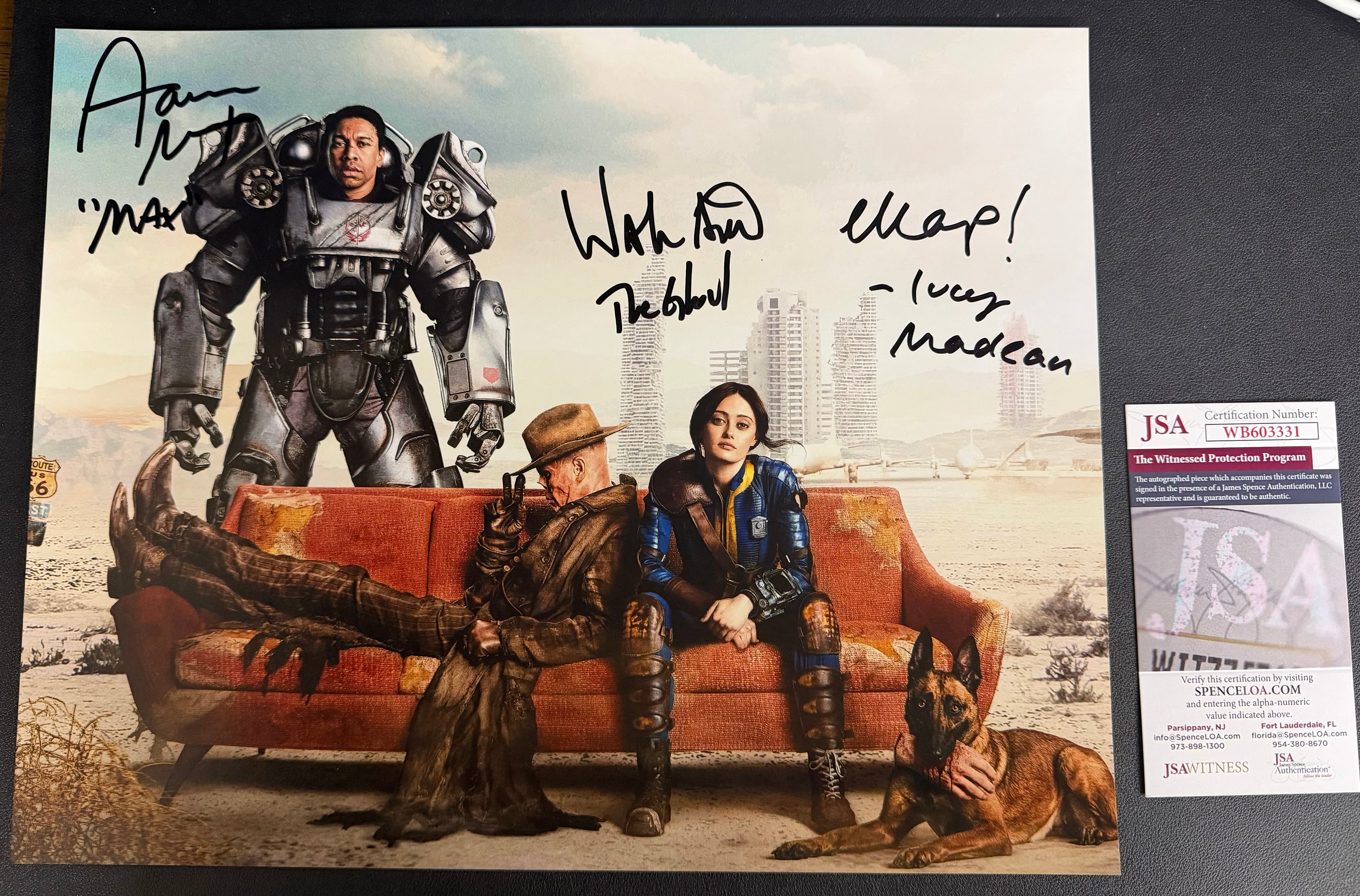 Ella Purnell, Walton Goggins, Aaron Moten Signed 11x14 Fallout Cast Photo - JSA