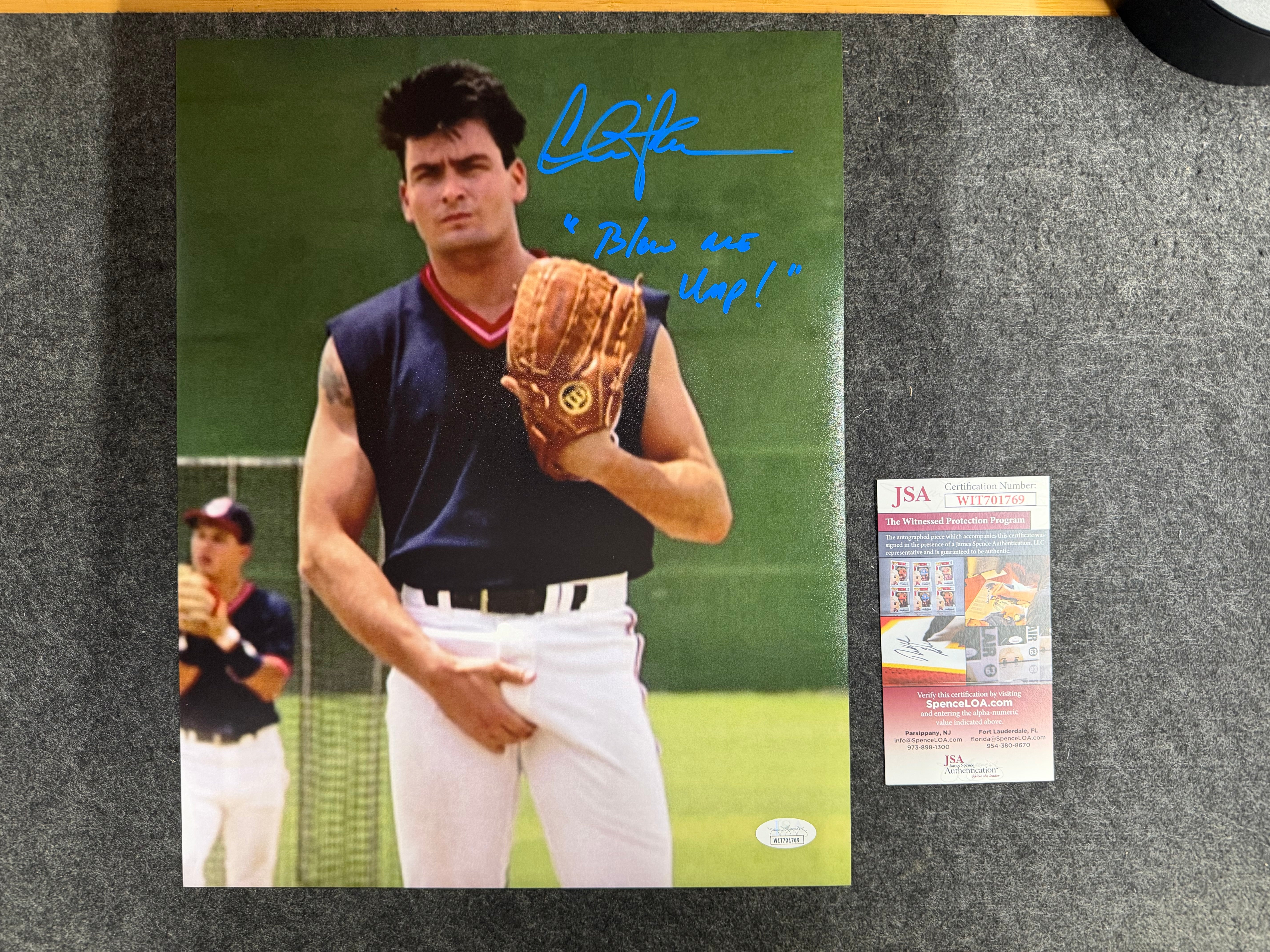 Charlie Sheen Signed 11x14 Major League Photo - JSA COA